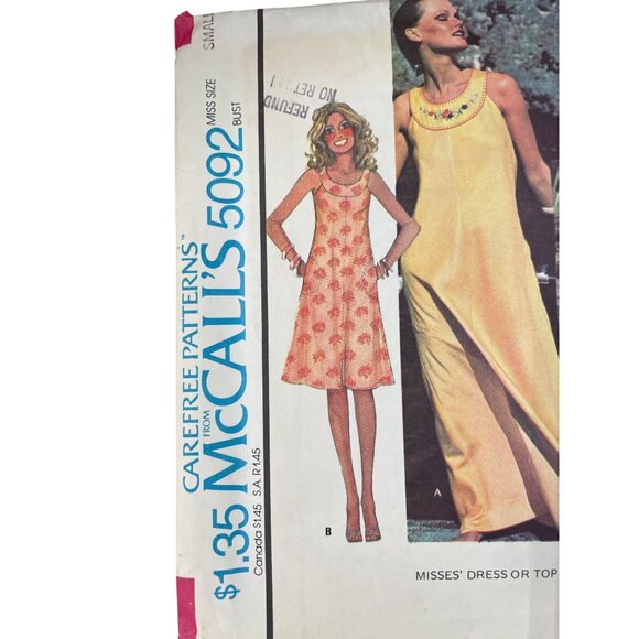 70s McCalls 5092 Misses Dress Or Top Pattern Size Small Vintage 1976 Sewing CUT - Picture 2 of 6